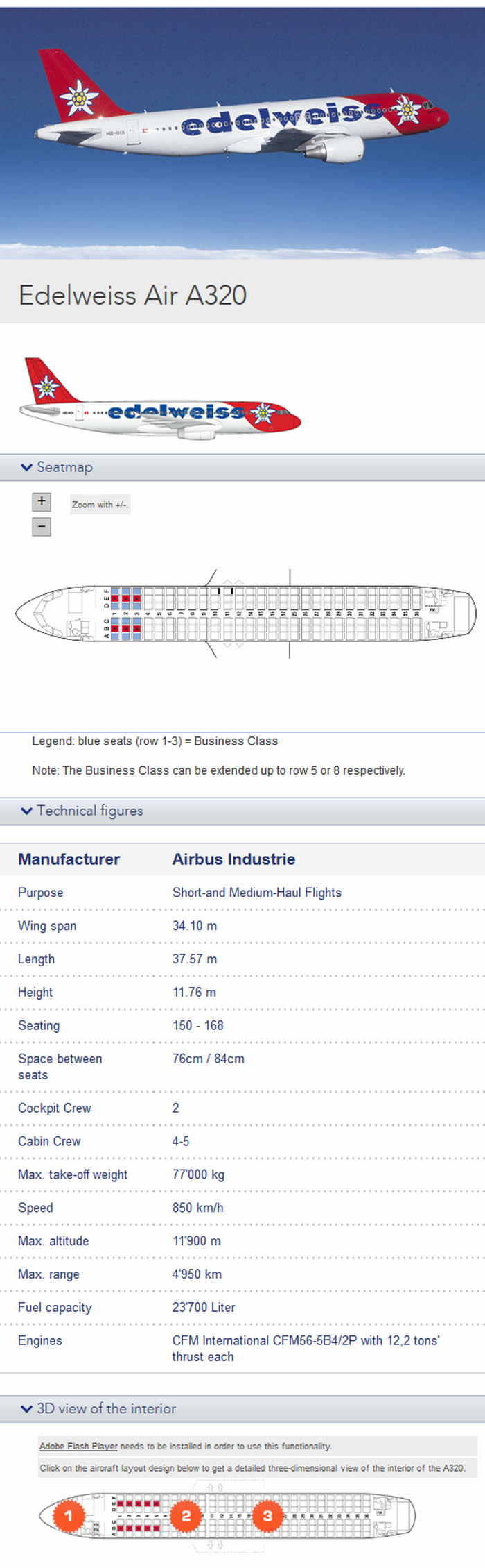 EDELWEISS Airlines Aircraft Seatmaps Airline Seating Maps and Layouts